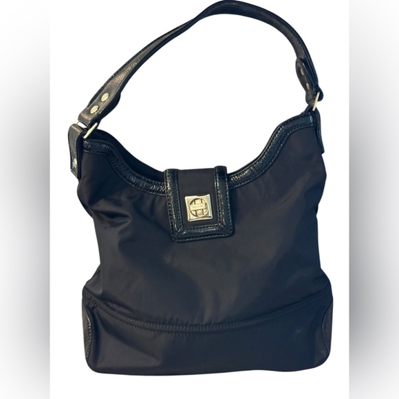 Kate Spade Hobo Turnlock Nylon Patent Leather Black Shoulder Bag never used - Picture 2 of 9